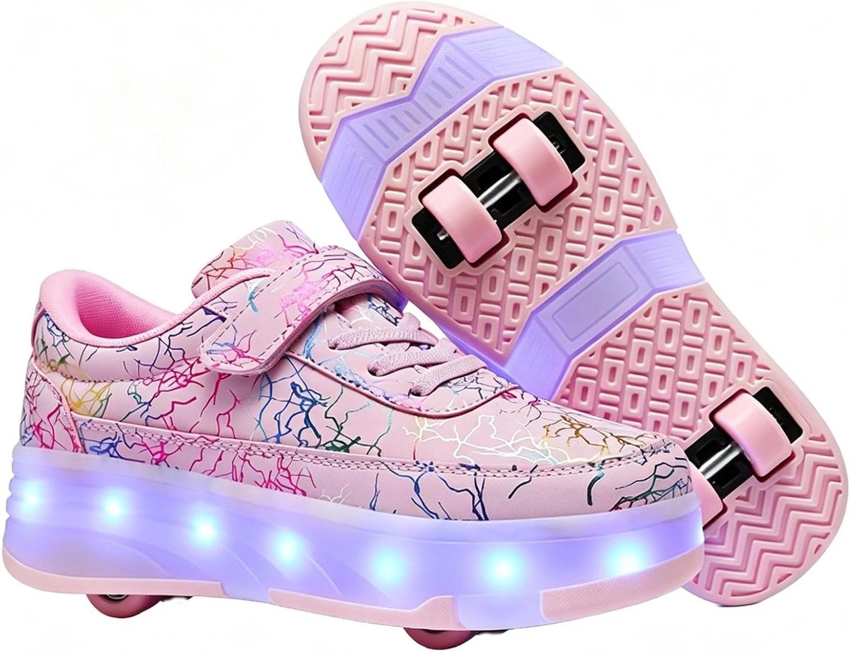 Rolschaatsen Kinderen - Schoenen met wielen - Buiten spelen - Dubbele rij wielen - 2-in-1 ontwerp - Roze Rolschaatsen kopen online