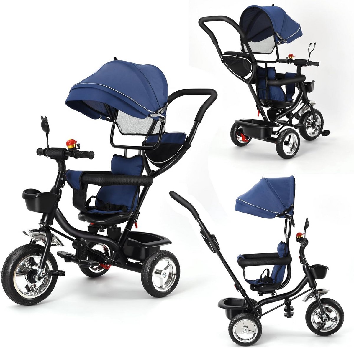 Schalverbare 3-in-1 Driewieler voor Kinderen met Duwstang en UV-Luifel Driewieler kopen online