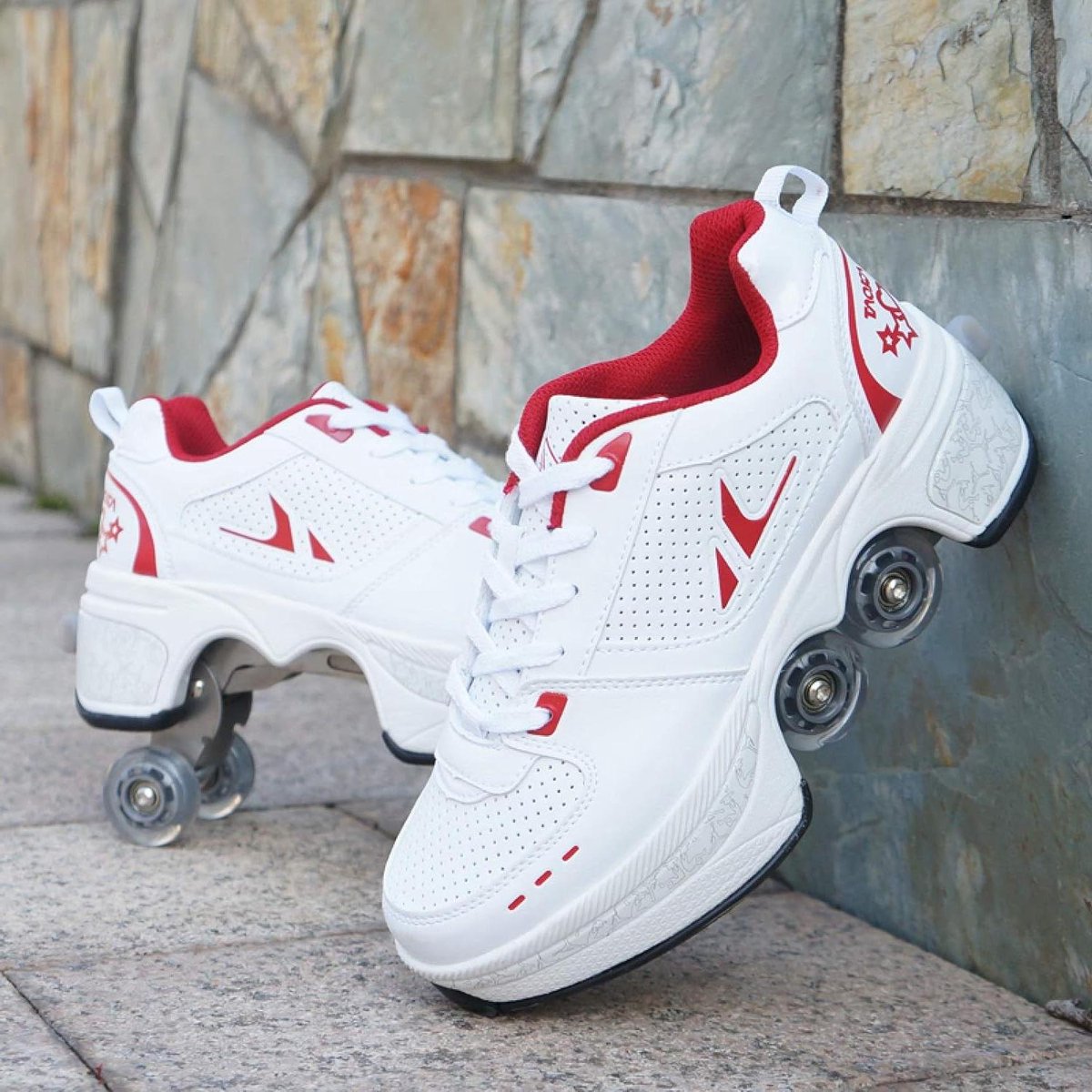 Schoenen Met Wielen - Rolschoenen Kinderen - Actief Buiten Spelen - Verborgen Dubbele Wielen - Maat 33 - Roze Goud Rolschaatsen kopen online