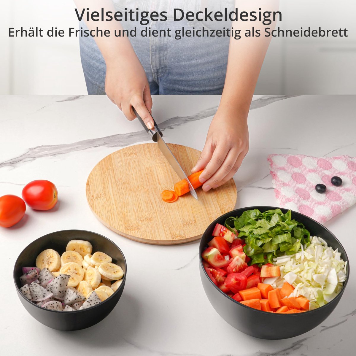 shore grote saladekom met deksel 3 pak voedselveilige plastic serveer kommen met bamboe deksels voor popcorn chips feest voedsel small medium grote maten met bamboe snijplank deksel