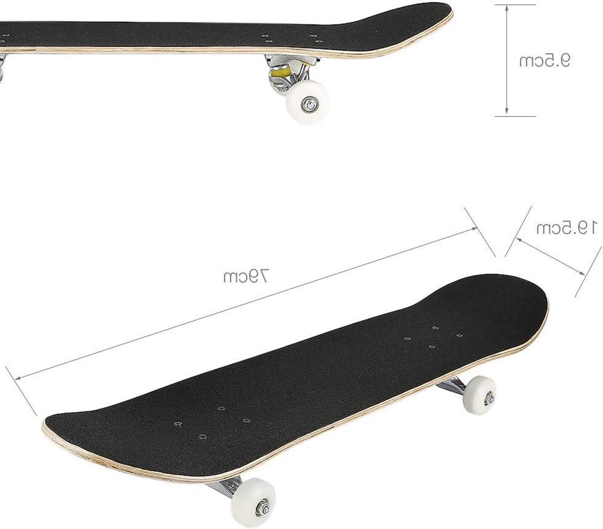 skateboard compleet longboard beginners outdoor cruisen 9 lagen esdoornhout 79 cm lengte zwart met print