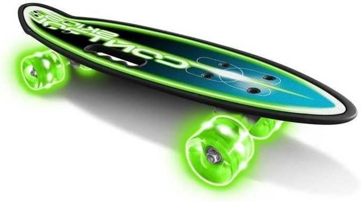 skateboard cruiser board buiten rijden verlichte wielen 61 x 18 cm groen blauw