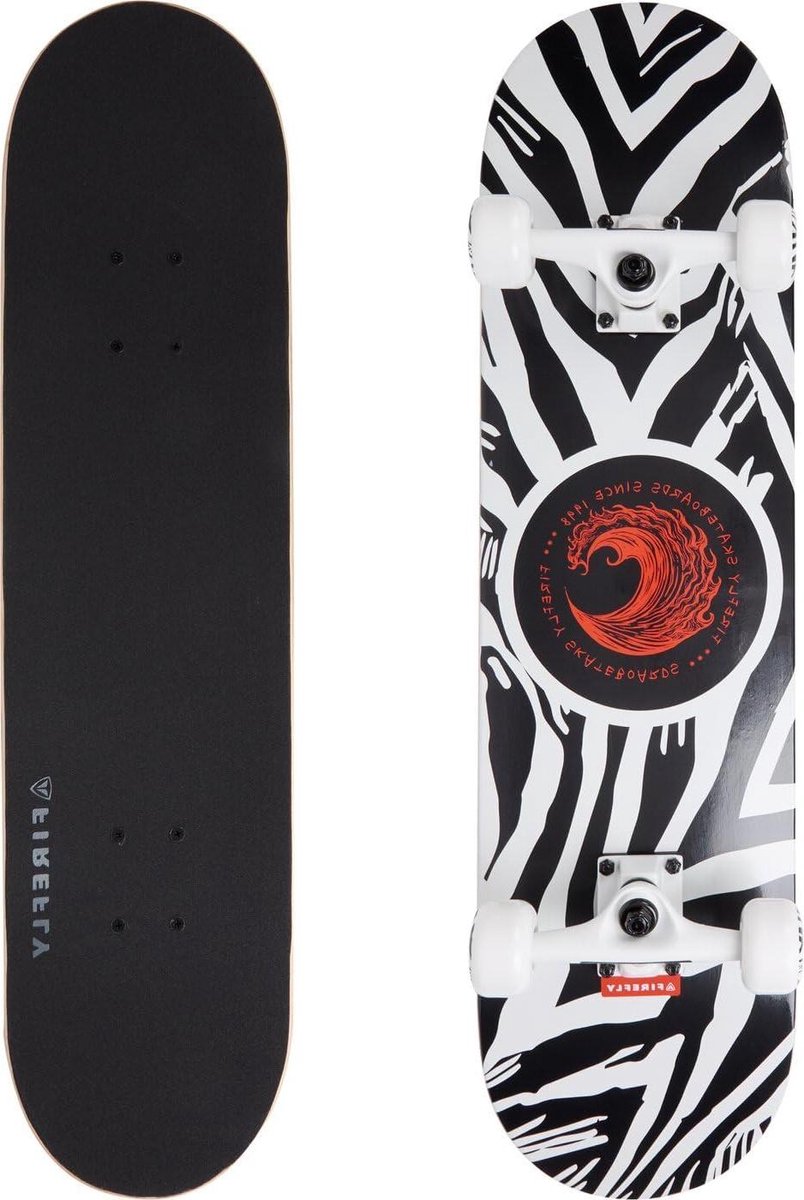 skateboard cruiser board straat en park 7 laags dekconstructie one size wit zwart rood