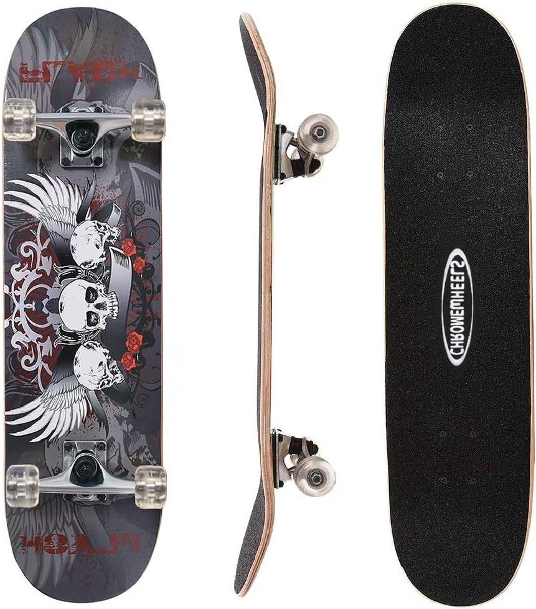 skateboard cruiser longboard board stunts en tricks dubbele kick concave 79 x 20 cm grijs