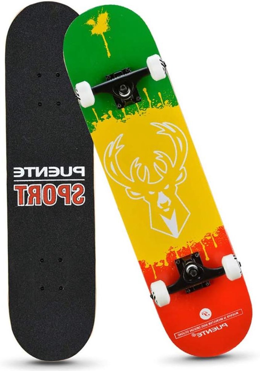 Skateboard - Cruiser Trickboard - Stunts en cruisen - Dubbel kickdeck - 31 x 8 inch - Rood Skateonderdeel kopen online