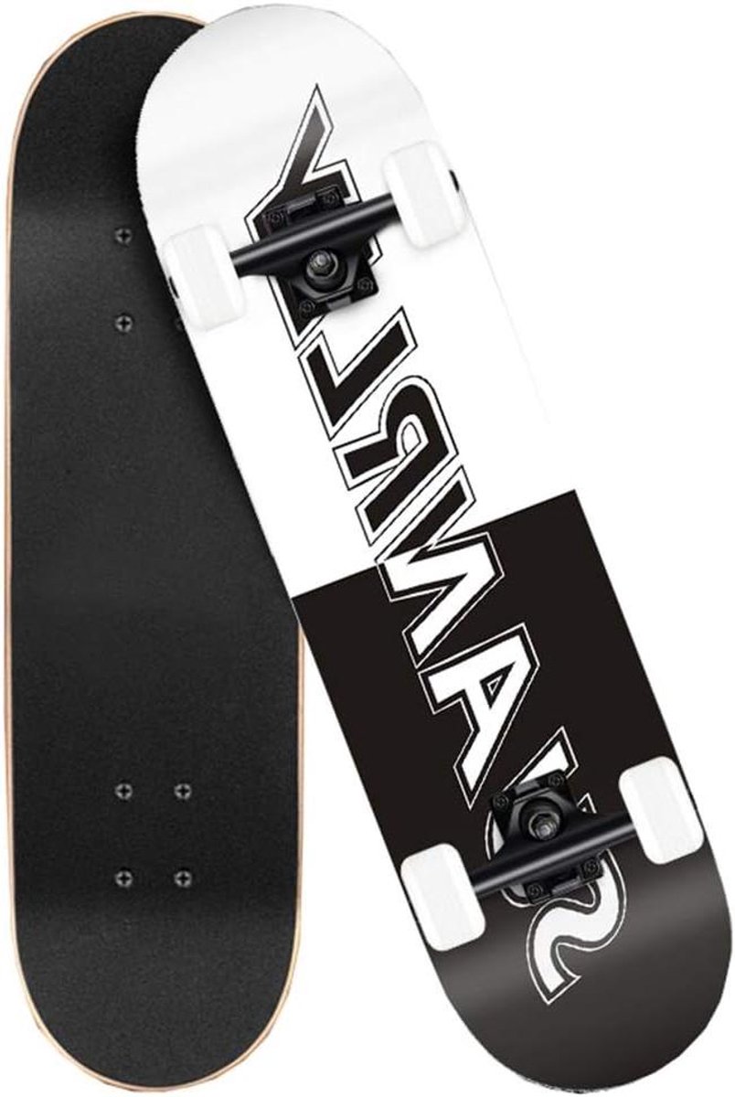 skateboard deck cruiser board street cruisen 7 laags esdoorn 79x13 5cm zwart wit