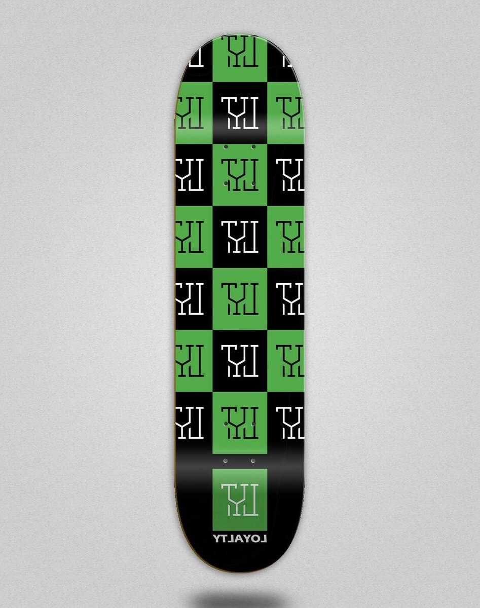 skateboard deck skate dek skateboarden loyalty squares design 8 125 inch zwart groen
