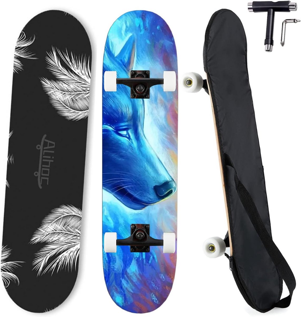 Skateboard - Esdoornboard - Straat rijden - 7-laags esdoornhout - 80x20 cm - Waterwolf Skateonderdeel kopen online