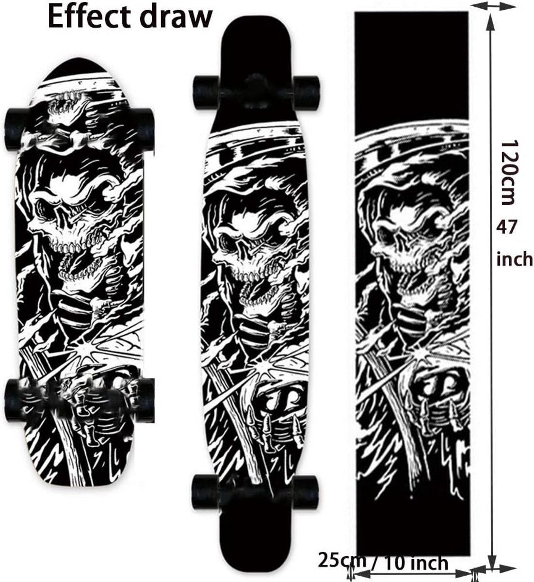 Skateboard Griptape - Dek Schuurpapier - Dansen en cruisen - Hoge dichtheid diamant - 120x25 cm - Schedel ontwerp Skateonderdeel kopen online