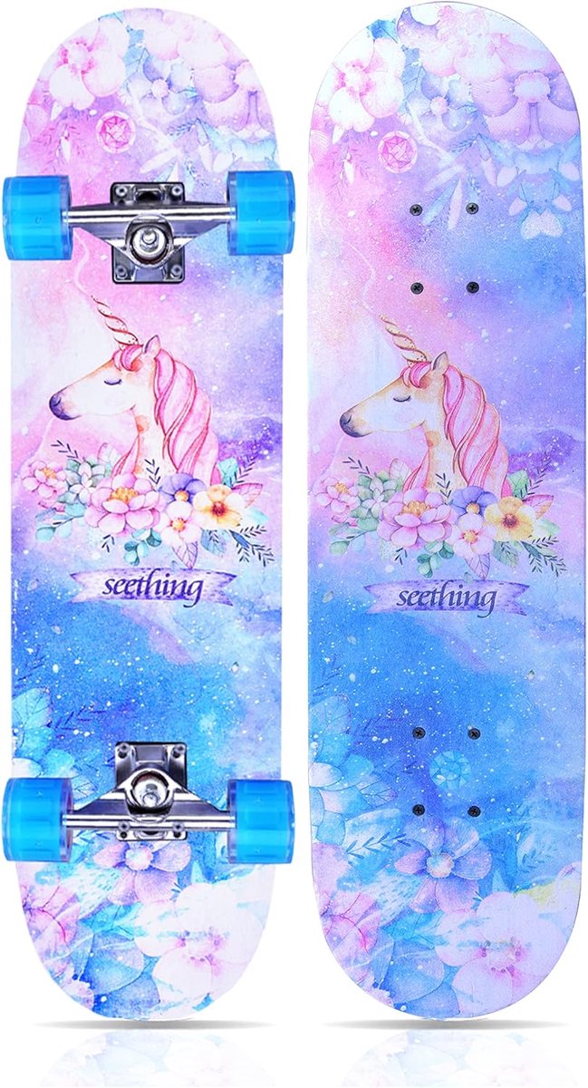 skateboard longboard deck straat cruisen 7 laags esdoorn 90 x 20 cm roze