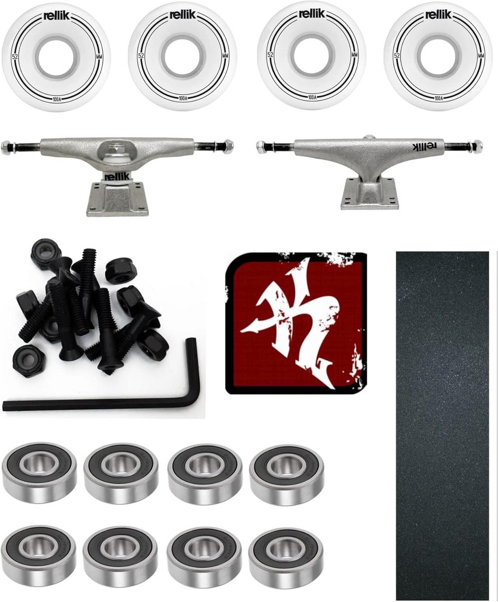 Skateboard Montagekit - Onderdelen Set - Zelf Skateboard Bouwen - Compleet Inclusief Griptape - 52mm Wielen - Wit Zilver Zwart Skateonderdeel kopen online