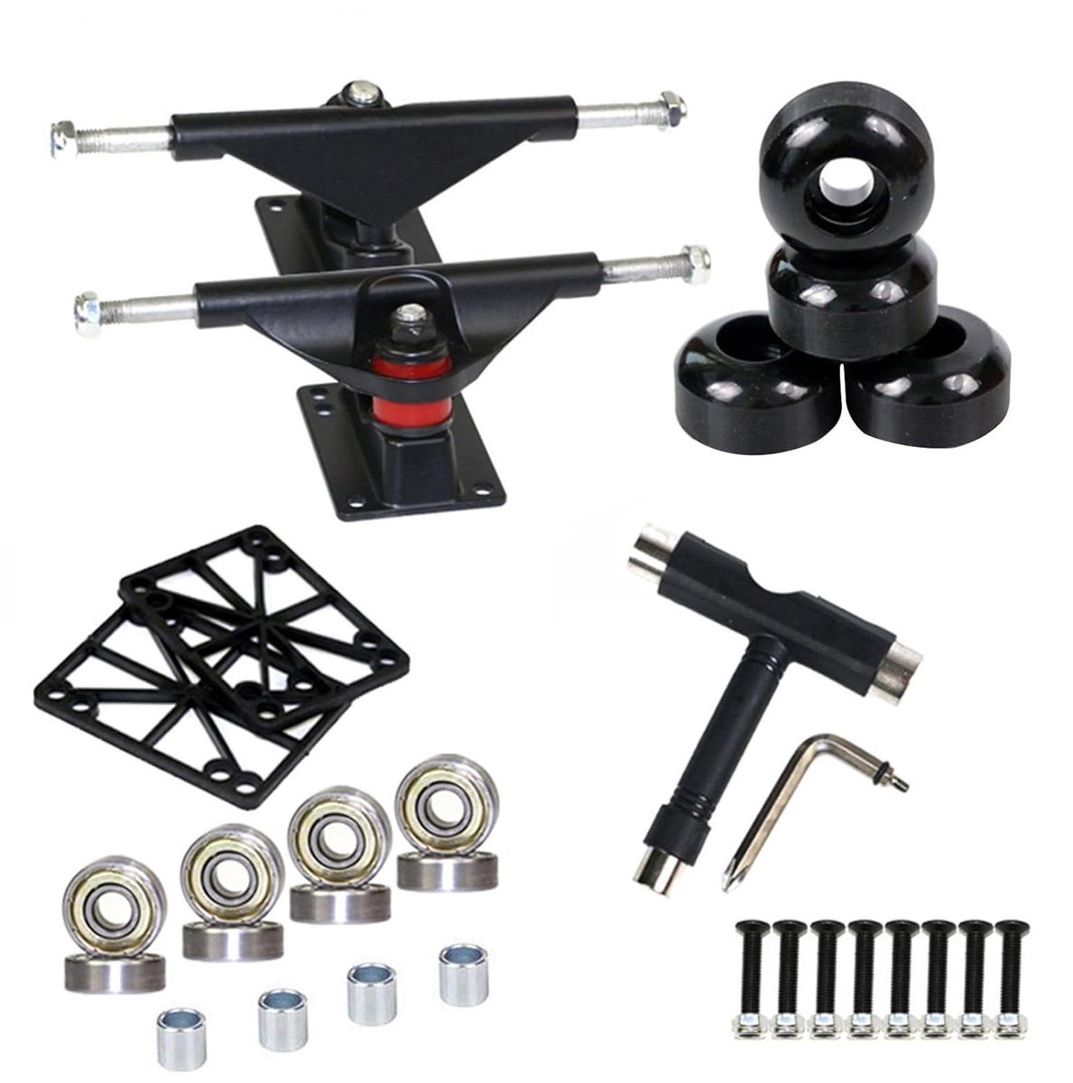 Skateboard Onderdelen - Complete Set - Straat Skaten - Hoge Precisie Lagers - 8 Lagers 4 Wielen - Zilver Zwart Skateonderdeel kopen online