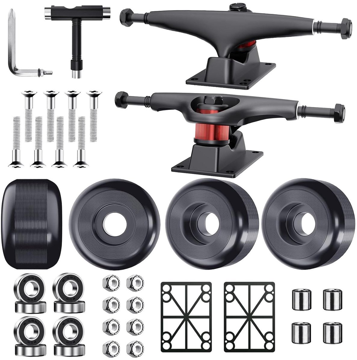 Skateboard Onderdelen Set - Beginner Skateboard Kit - Zelf Skateboard Bouwen - Hoge Precisie Lagers - 52mm Wielen - Zilver Skateonderdeel kopen online