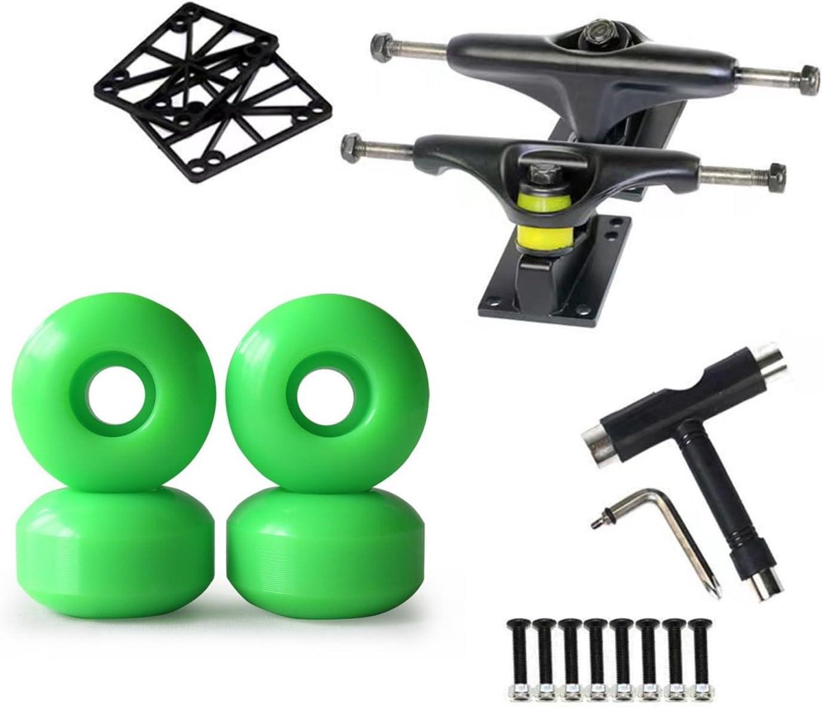 Skateboard onderdelen set - Wielen en assen - Skateboard onderhoud - ABEC-9 lagers - 52 mm wielen - Groen Skateonderdeel kopen online