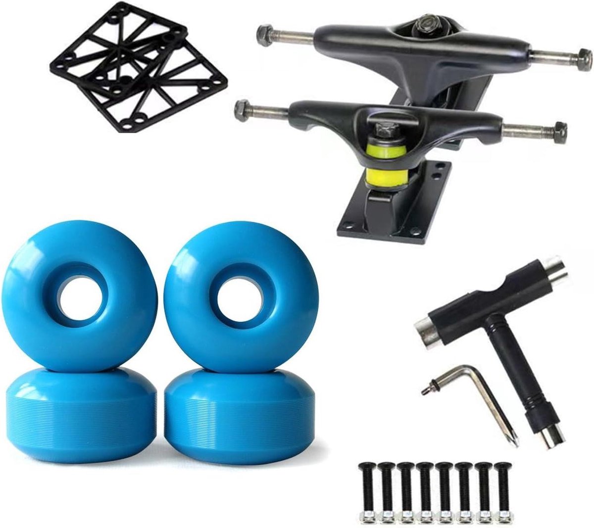 Skateboard onderdelen set - Wielen en assen - Skateboarden en tricks - ABEC-9 lagers - 52 mm wielen - Blauw Skateonderdeel kopen online