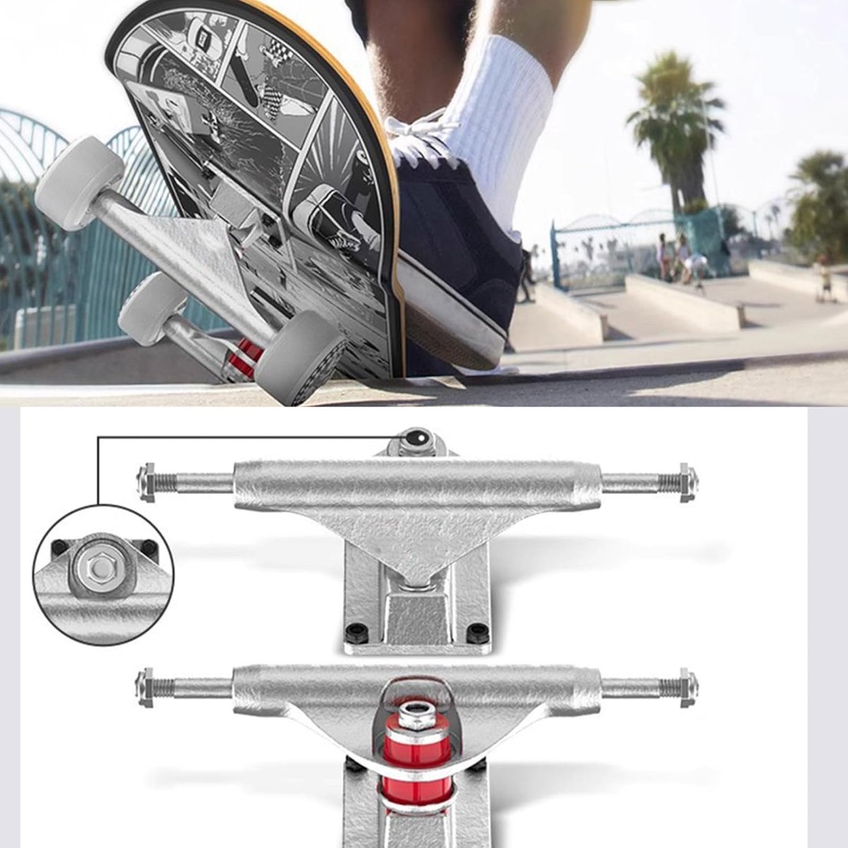 Skateboard Trucks - Onderdelen Set - Straat Controle - Schokabsorberend Ontwerp - 5 Inch - Zilver Skateonderdeel kopen online