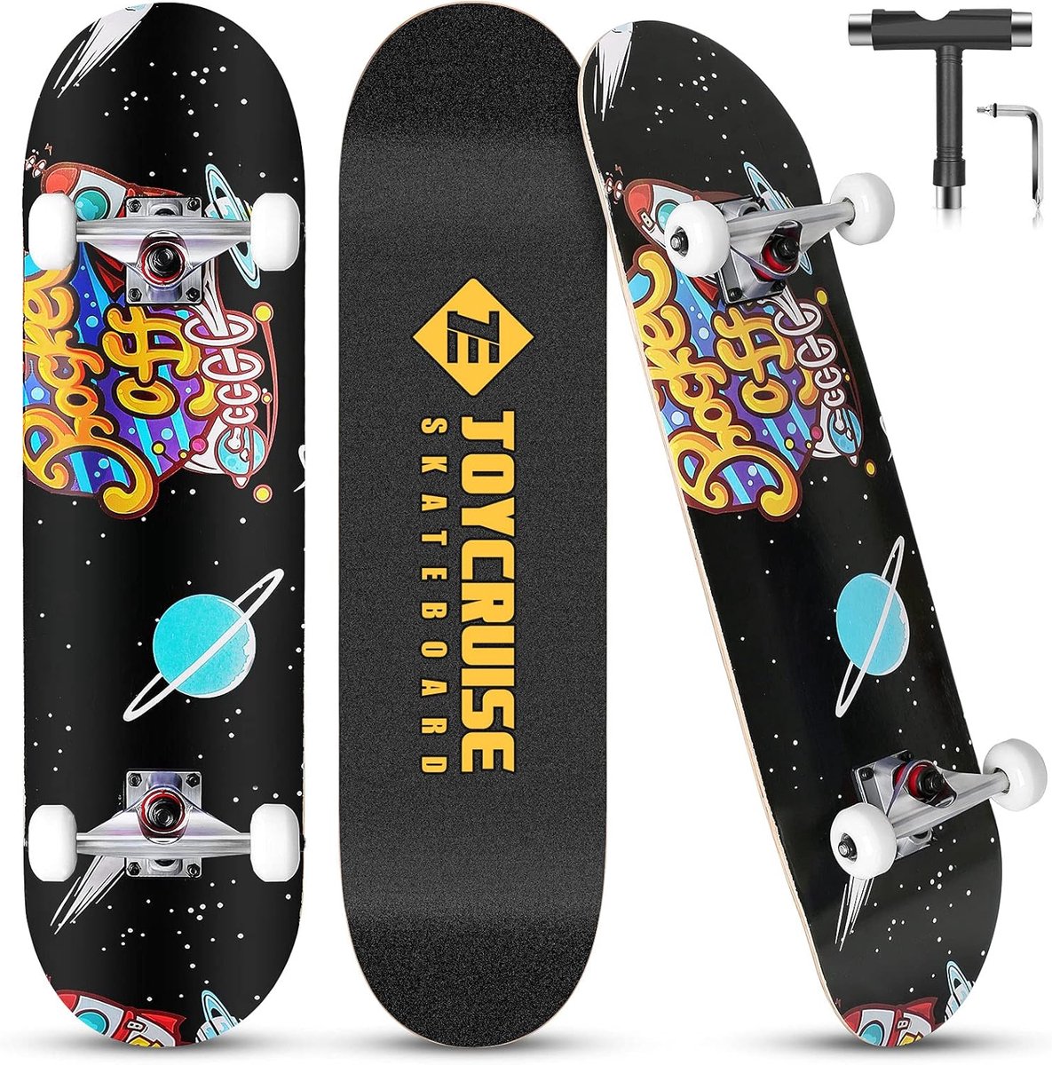 Skateboard voor beginners - Cruiser board - Straat cruisen - 7-laags esdoorn dek - 80.5 cm lengte - Raket Skateonderdeel kopen online