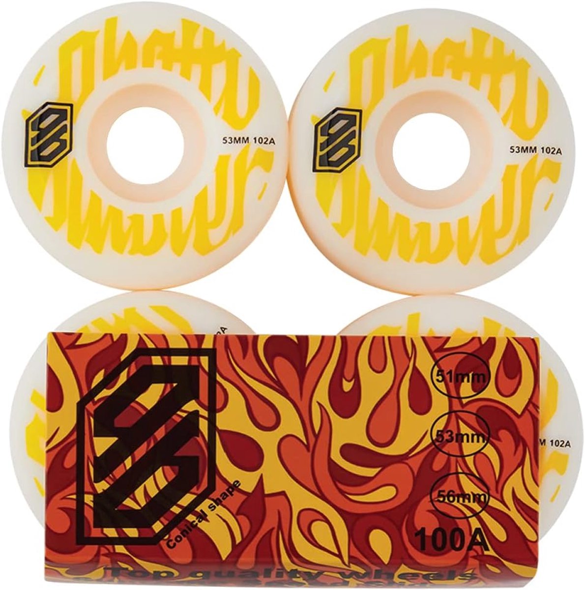 Skateboard Wielen - Compleet Set - Street Skatepark - Conisch Profiel - 53mm 102A - Wit Skateonderdeel kopen online