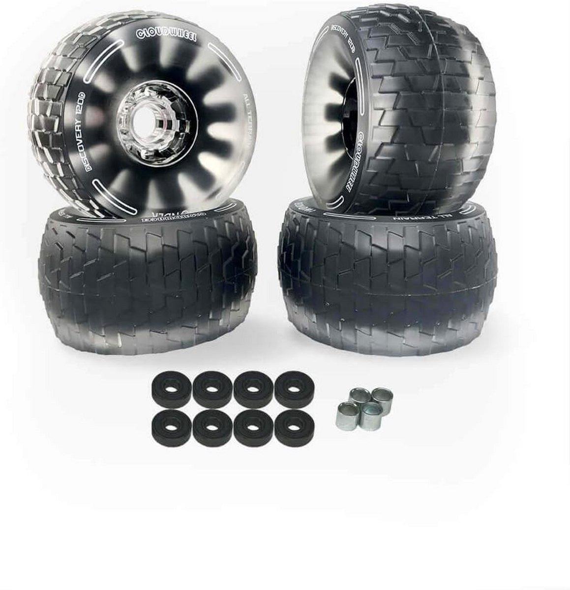 Skateboard Wielen - Longboard Wielen - All Terrain Rijden - Gepatenteerde Dempingskern - 120mm Diameter - Obsidiaan Zwart Skateonderdeel kopen online