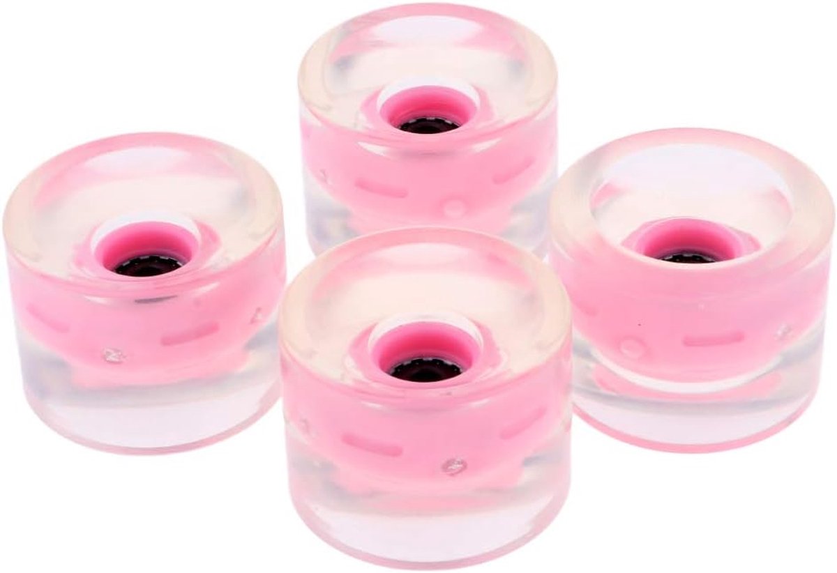 Skateboard Wielen - Longboard Wielen - Nachtelijk Rijden - Oplaadbare Verlichting - 70mm Diameter - Roze Skateonderdeel kopen online