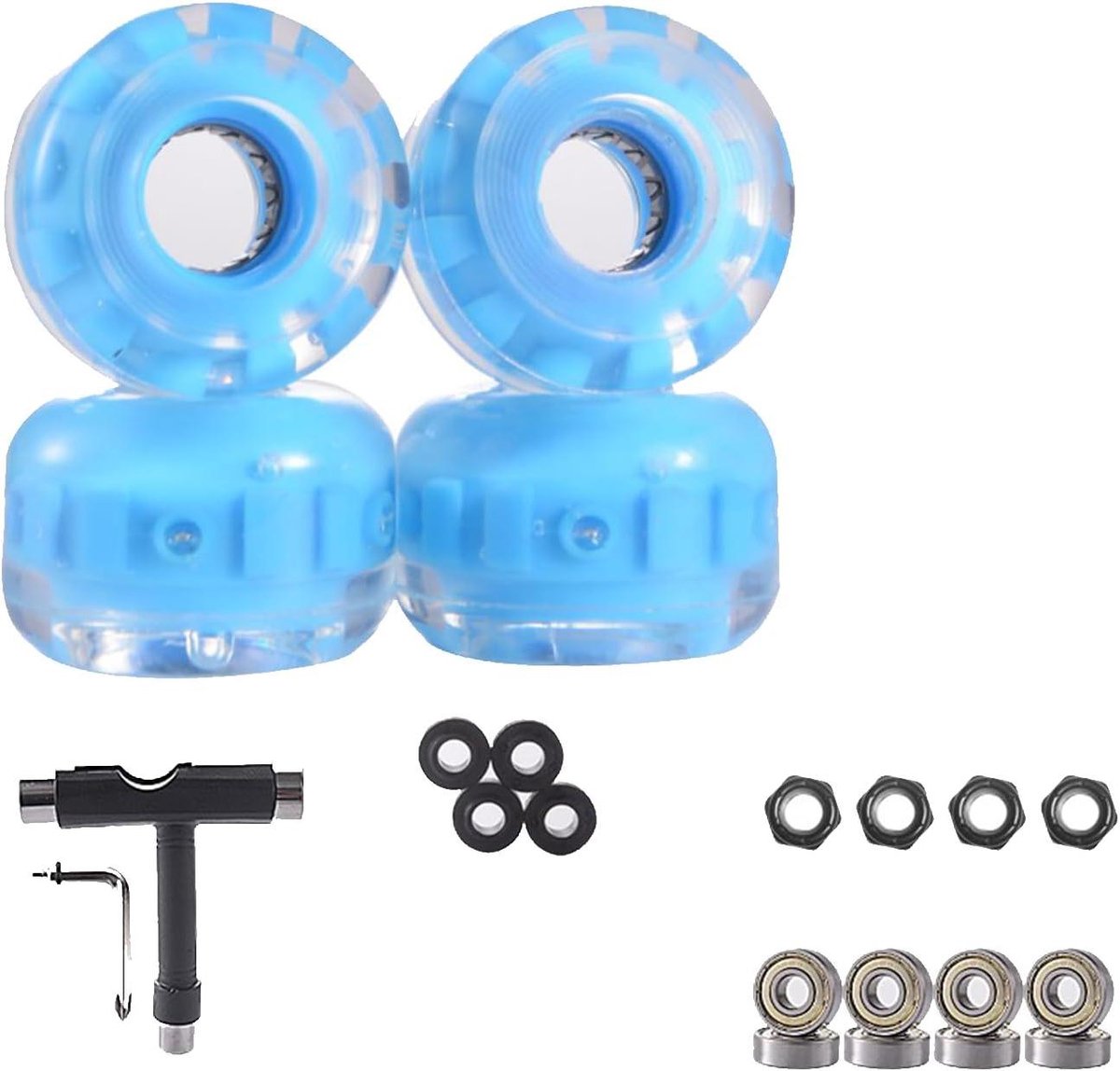 Skateboard Wielen Set - PU Wielen - Street Tricks - LED Verlichting - 4 Stuks 54mm - Niet gespecificeerd Skateonderdeel kopen online