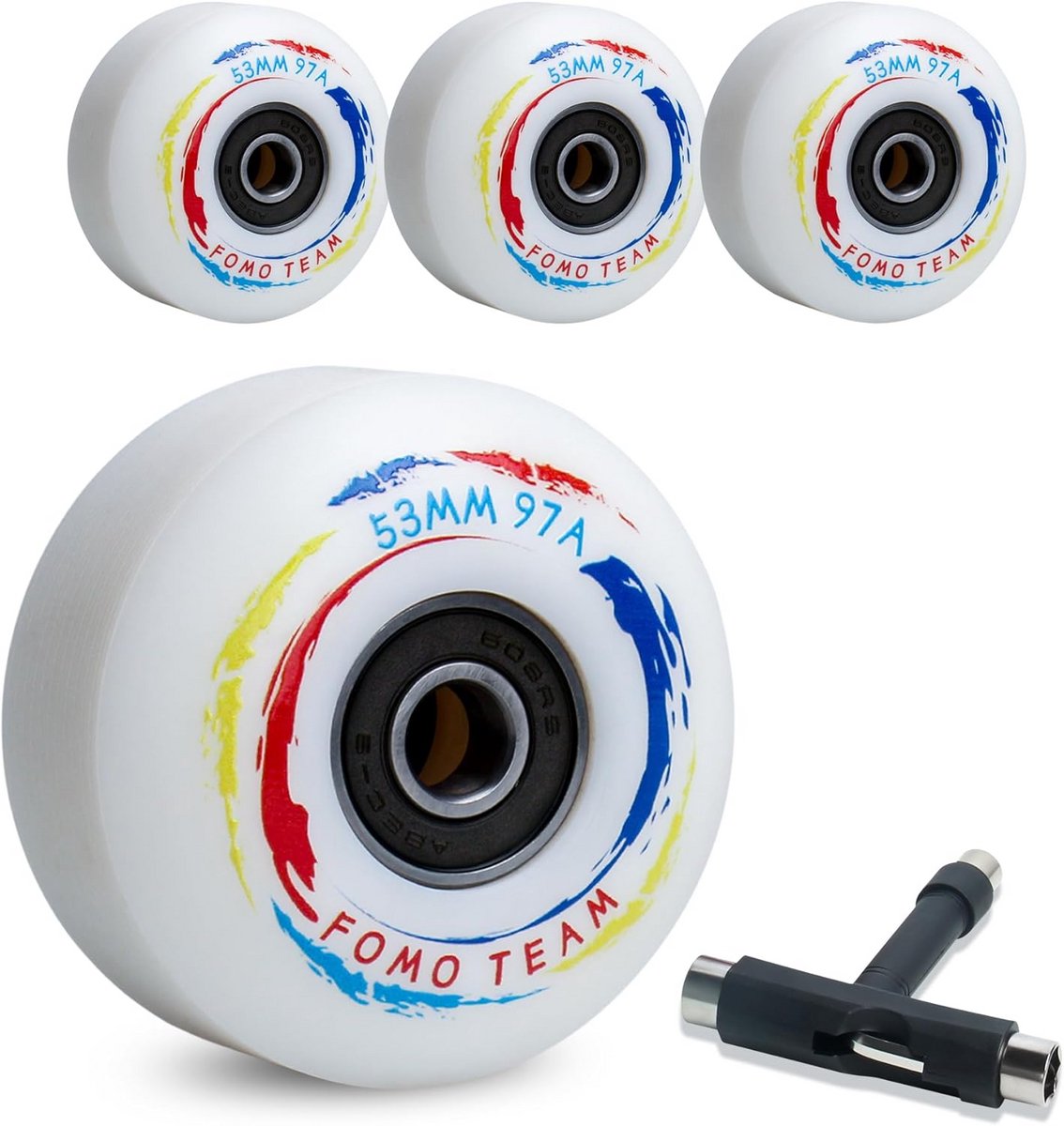 Skateboard Wielen - Vervangende Wielen - Straat Tricks - Inclusief T-Tool - 53mm 97A - Wit Skateonderdeel kopen online