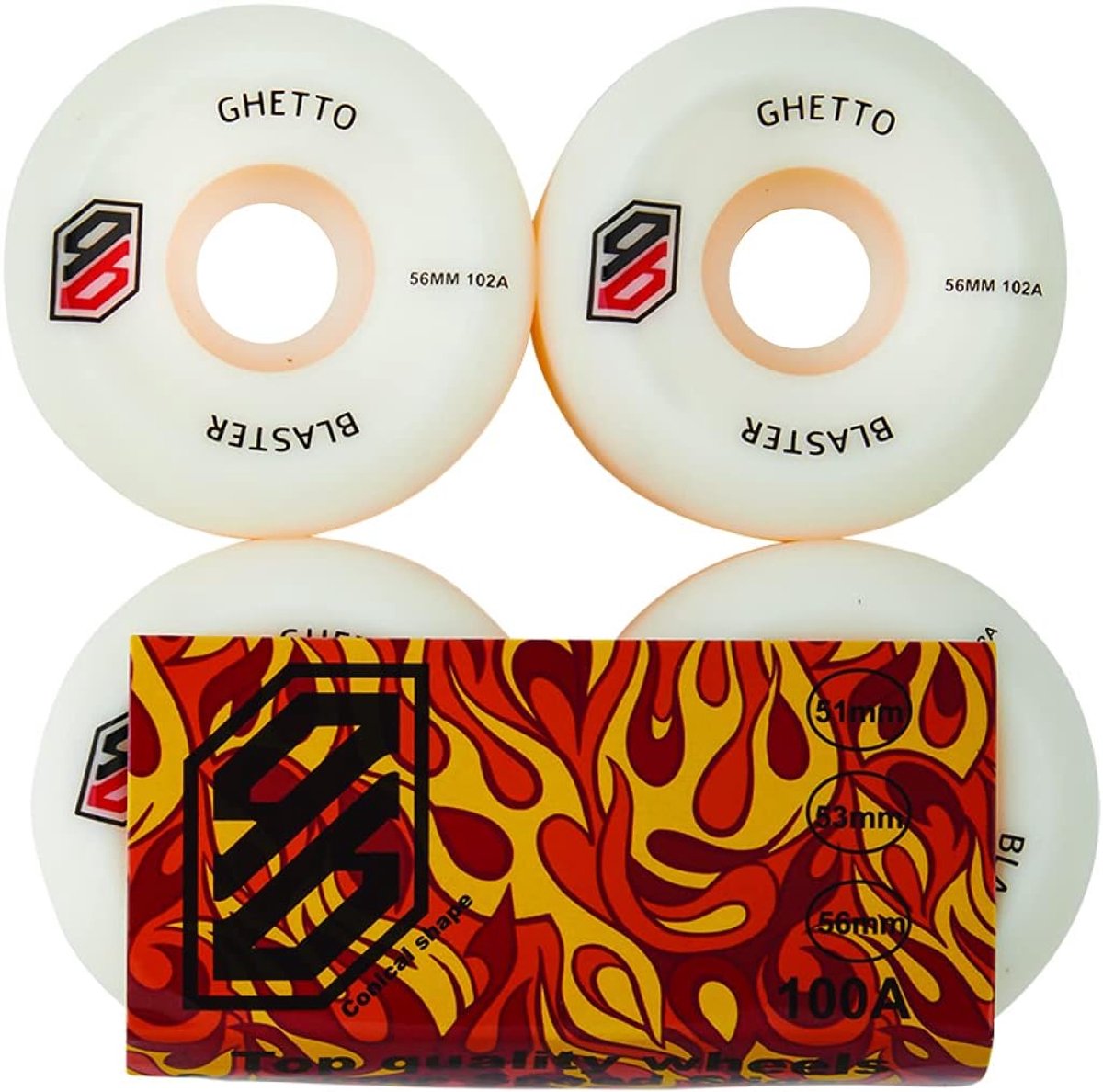 skateboard wielen wielen set street skatepark conisch profiel 56mm 102a wit