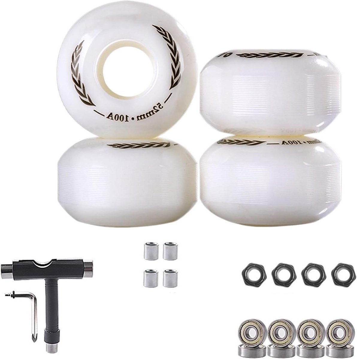 Skateboardwielen Set - Skatetoebehoren - Trucs Uitvoeren - Hoge Hardheid - 4 stuks 52/54 mm - Wit Skateonderdeel kopen online