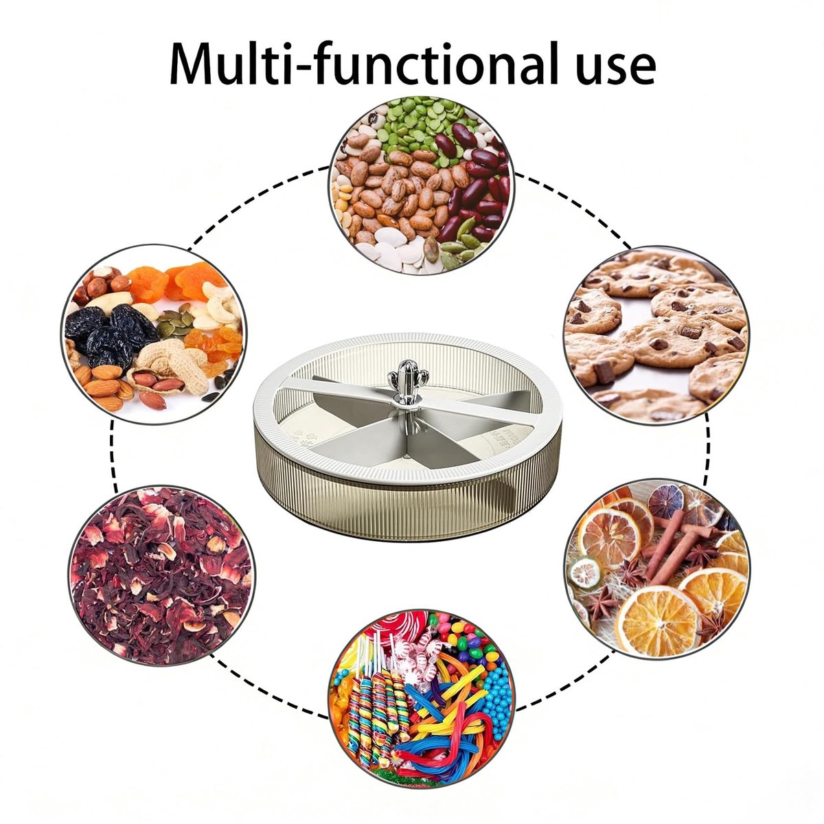 snackbox met vakken 26 cm draaibaar snackbord met deksel ronde snackschaal als serveerdienblad voor noten snoep gedroogd fruit salontafel woonkamer feest