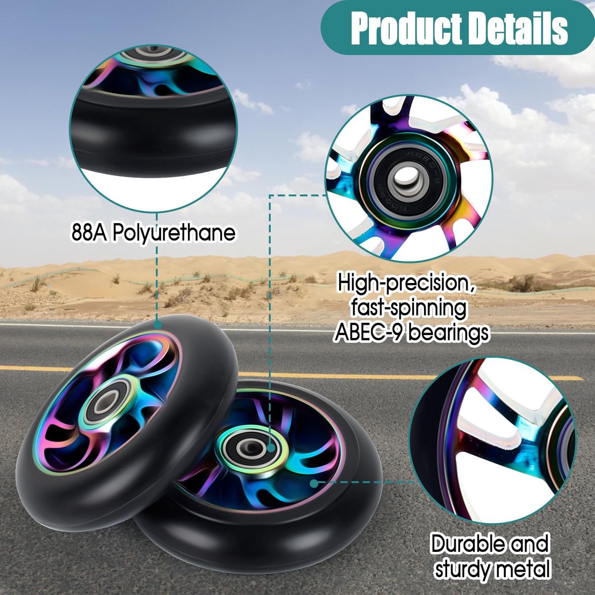 SnelShoppen - 2 stuks 100 mm stuntstep wielen met 88A hardheid, ABEC-9 lagers voor stuntscooters en kickscooters, hoogwaardig en duurzaam Step kopen online