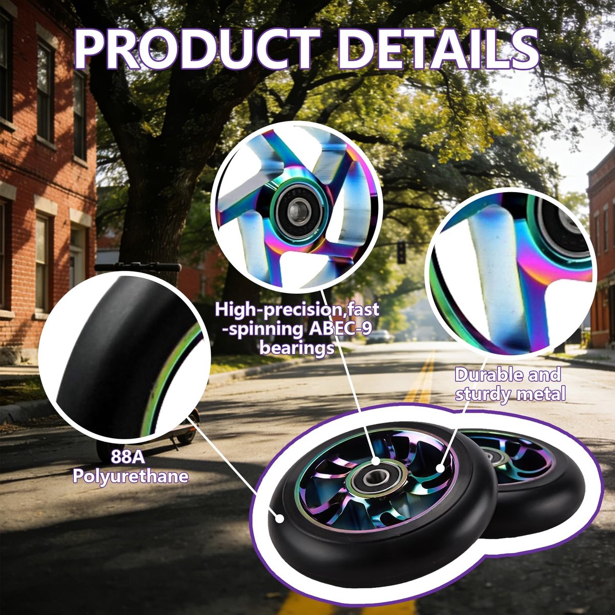 snelshoppen 2 stuks 100mm stuntstep wielen vervangende neo pro wielen met 88a hardheid en abec 9 lagers voor freestyle en stuntsteps