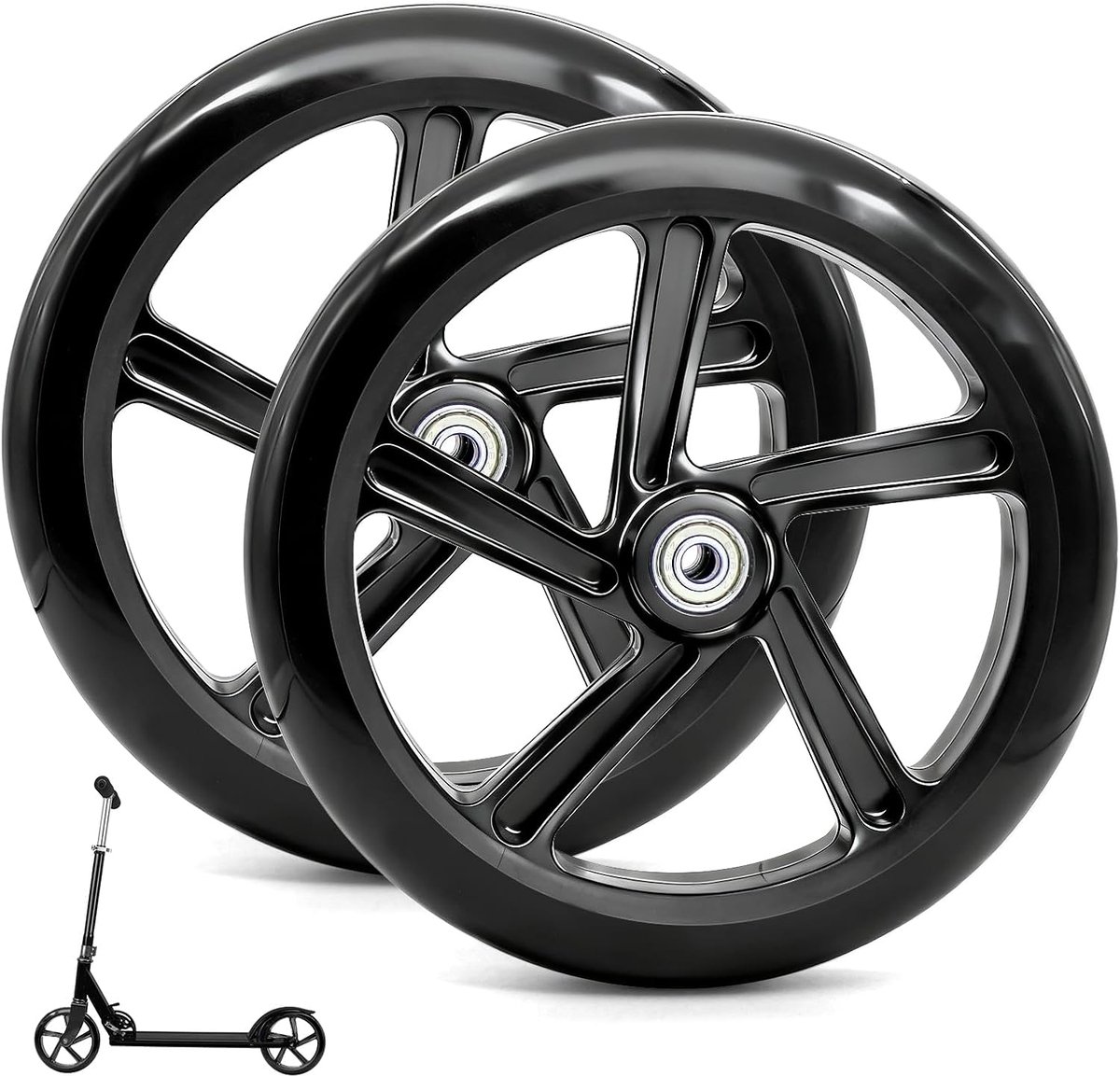 snelshoppen 2 stuks 200mm scooter wielen met abec 9 lagers antislip stappenwielen voor stadsscooter vervangwielen voor diverse wegen zwart