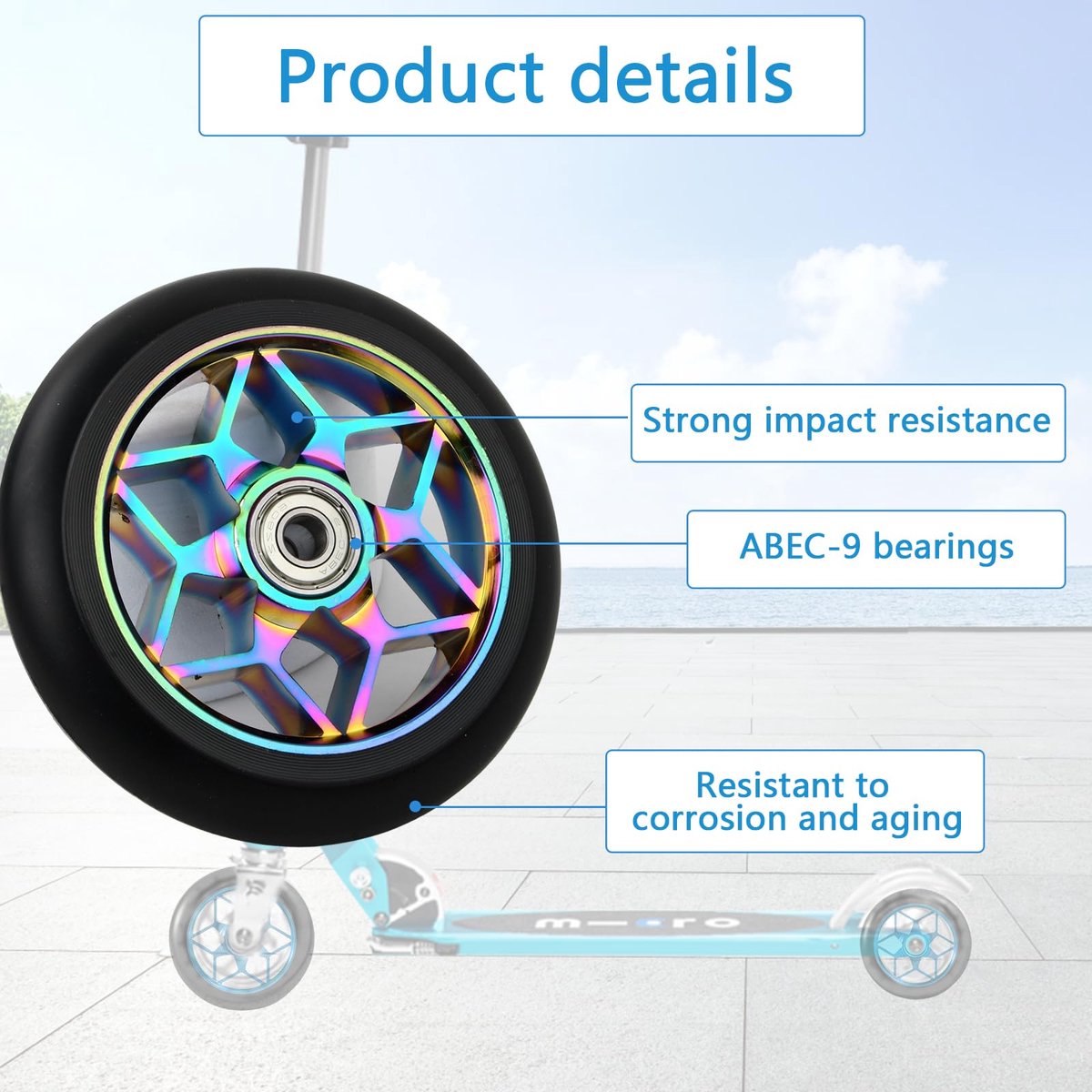 SnelShoppen - 2 Stuks Scooterwielen 110 mm met ABEC-9 Kogellagers, Reservewielen voor Scooters, Blauw, Ideaal voor Kinderen en Volwassenen Step kopen online