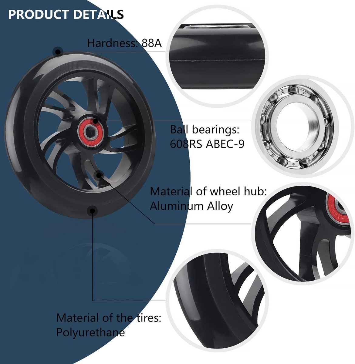 SnelShoppen - 2 Stuks Scooterwielen 120 mm - Reservewielen voor Stunt Scooter - Met ABEC-9 Lagers - Uniseks Volwassenen - Zwart Step kopen online
