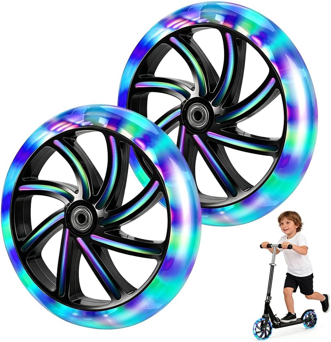 snelshoppen 2 stuks scooterwielen 200 x 40 mm reservebanden met abec 9 lagers antislip massief rubber stadsscooterwielen reservewielen voor city