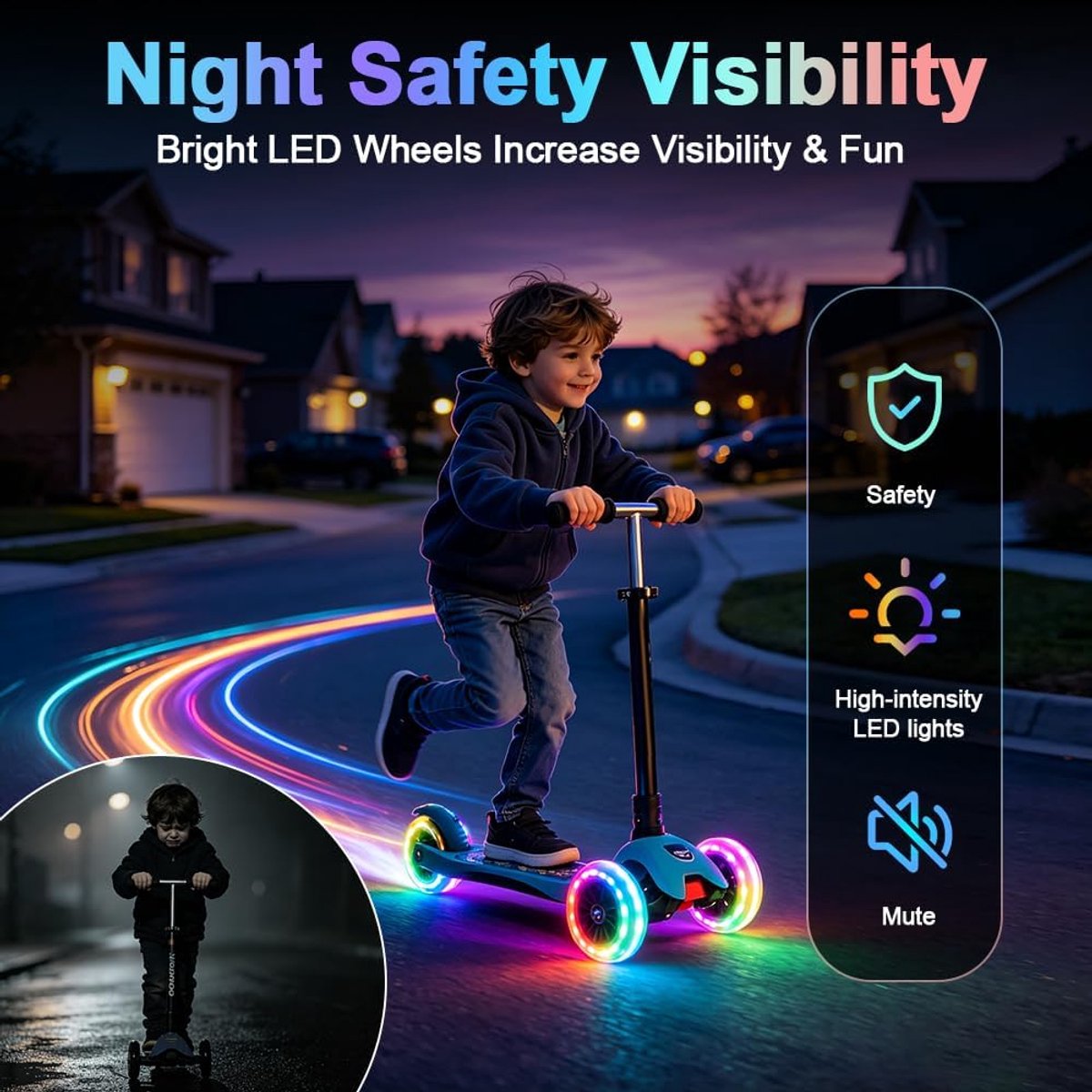 SnelShoppen - 2 Stuks Stuntstep-Banden 200 x 30 mm PU Lichtgevende Scooterwielen met LED Knipperlicht en ABEC-7 Kogellagers, Zwart, Antislip, Stil voo Step kopen online