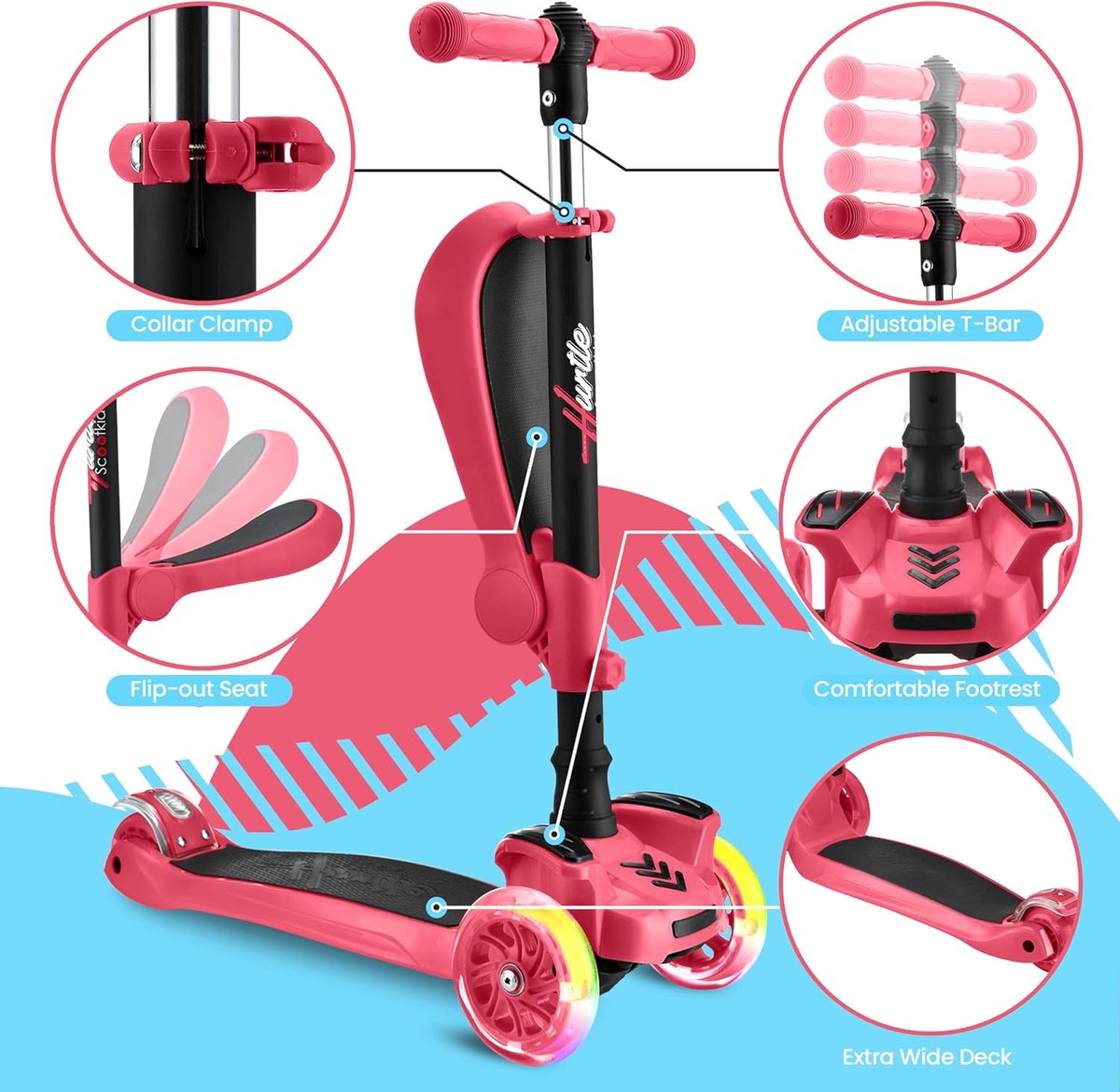 snelshoppen 3 wiel scooter voor kinderen vouwbare scootmobiel met verstelbare hoogte antislip platform led verlichte wielen perfect voor meisjes