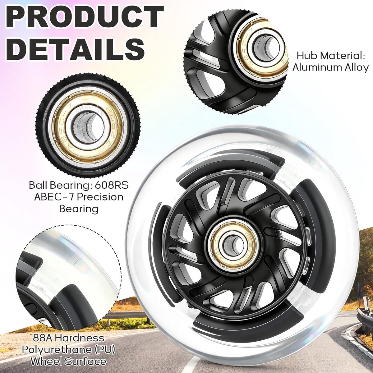 SnelShoppen - 4 Stuks 100 mm Stuntstep Wielen, Lichtwielen met Aluminium Velgen en Anti-blokkerende Lagers, Reservewielen voor Scooters en Kindermodel Step kopen online