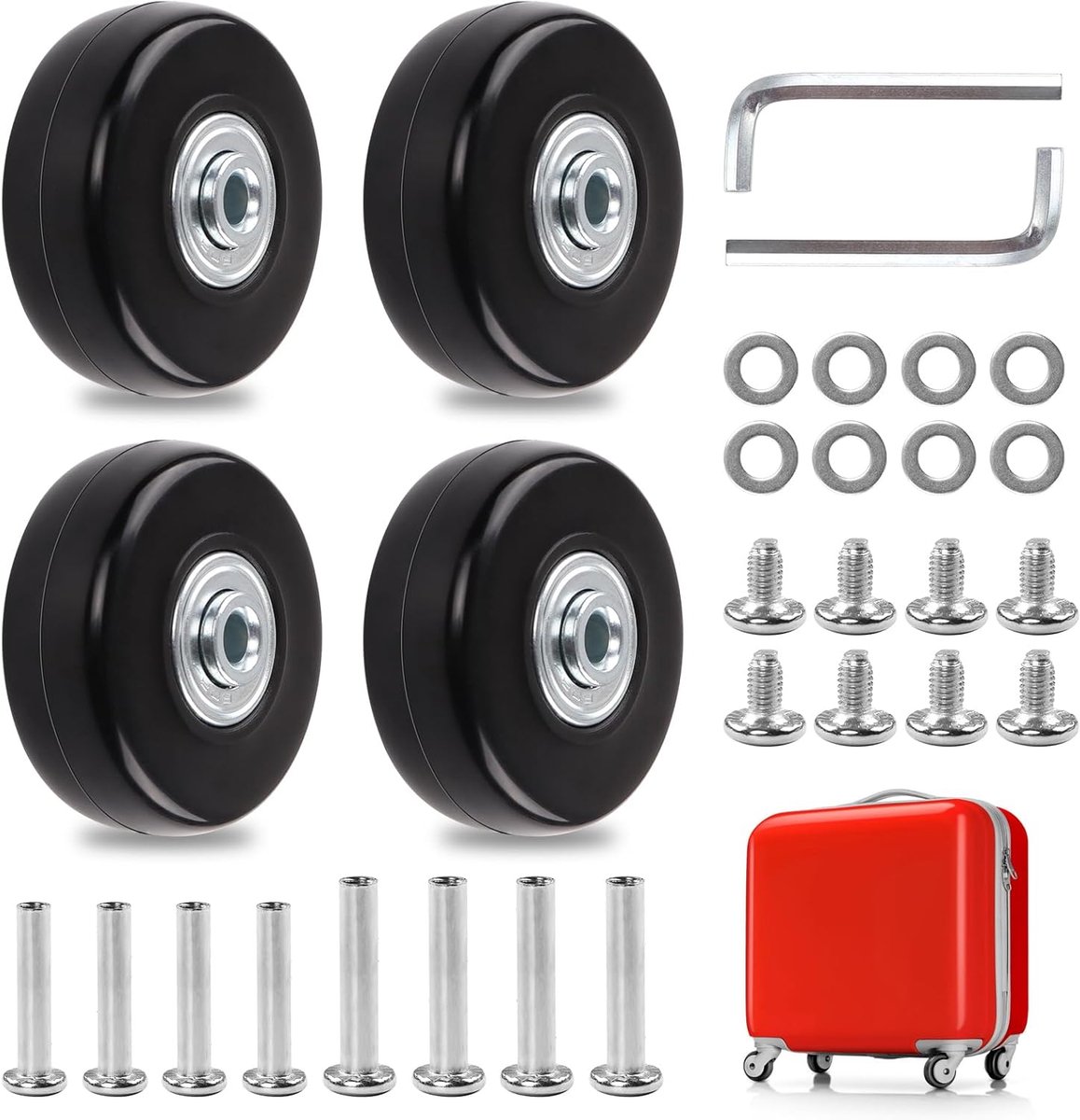 snelshoppen 4 stuks vervangwielen voor koffer 50 x 18mm universele bagagewielen rubber luchtvaartwielen met metalen assen geschikt voor koffer