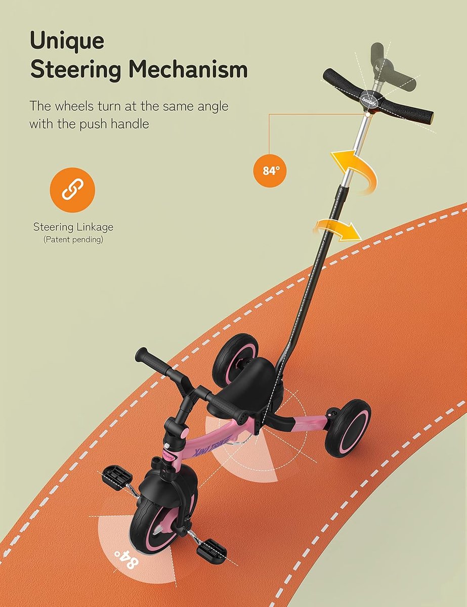 SnelShoppen - 7-in-1 Peuter Trike met Verstelbare Duwhandle, Inklapbare Wielen, Fiets voor Kinderen 1-5 Jaar, Roze, Ideaal voor Buiten en Binnen Driewieler kopen online