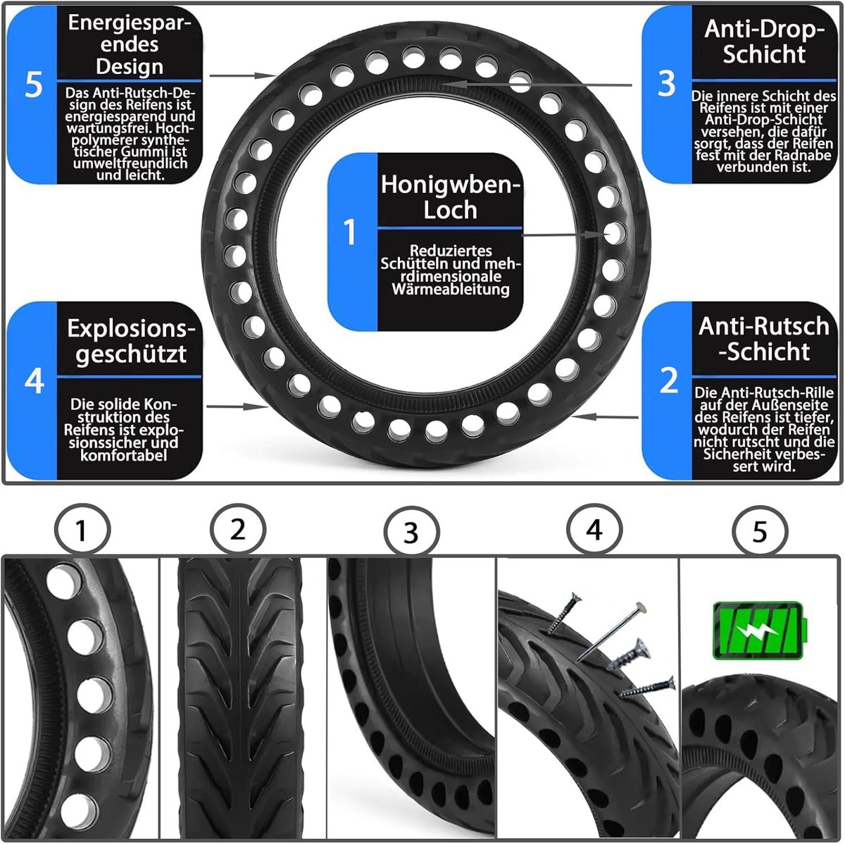 SnelShoppen - 8.5 Inch Solid Spare Wheels voor Elektrische Scooters - Honeycomb Rubber Banden met Montage Gereedschap - Vervangingsset voor M365, 1S, Buitenspeelvoertuigaccessoire kopen online