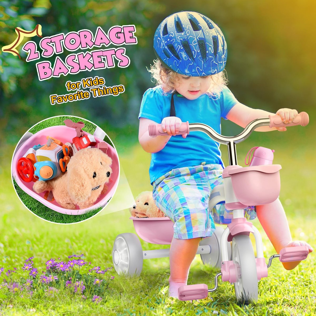 SnelShoppen - Braxel Driewieler Voor Kinderen 2-5 Jaar, Meegroeiende Roze Driewieler Met Verstelbaar Zitje, Lampjes, Draagvermogen 35 Kg, Voor Jongens Driewieler kopen online