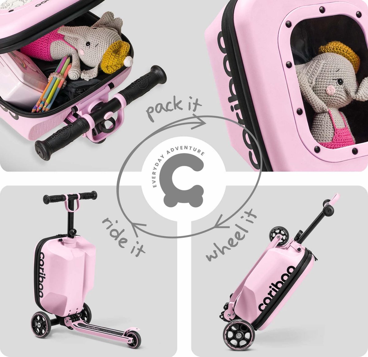 SnelShoppen - Cariboo Kinderstep 2in1 Driewieler Met Koffer - Opvouwbaar, Verstelbaar Tot 50 Kg, 3 Wielen, Roze, Voor Kinderen Vanaf 2 Jaar Step kopen online