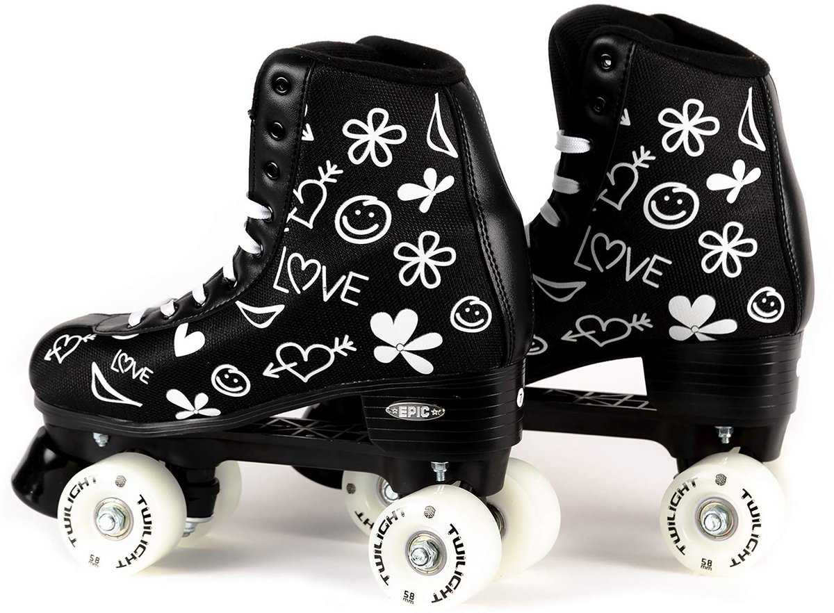 snelshoppen dames rolschaatsen epic luv quad zwart wit 58mm led wielen mode rolschaatsen voor indoor outdoor gebruik maat 5