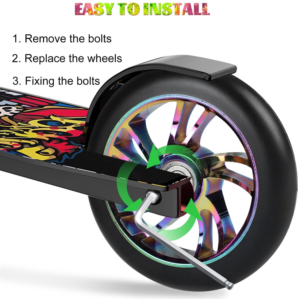 SnelShoppen - DBREAKS Stuntstep Reservewielen 120 mm, 2 Stuks met ABEC 9 Kogellagers, Hardheid 88A, Geschikt voor Alle Scooters, Zwart Multicolor Step kopen online
