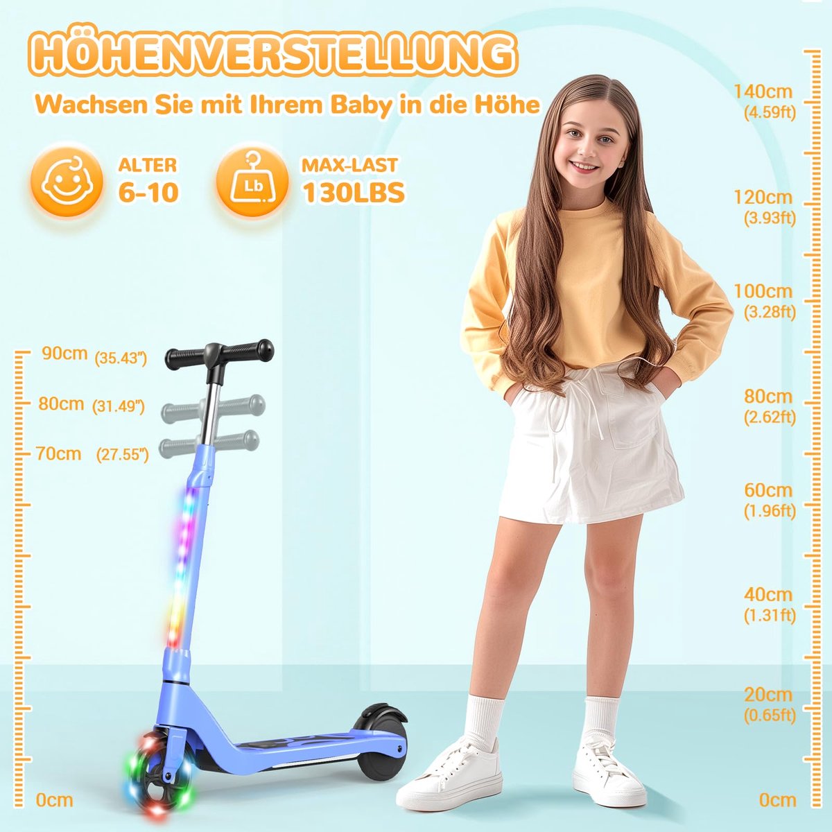 snelshoppen e step voor kinderen 6 10 jaar elektrische step met knipperende led lampen 3 hoogtes 45w motor max 10 km u tot 70 kg veilig en leu