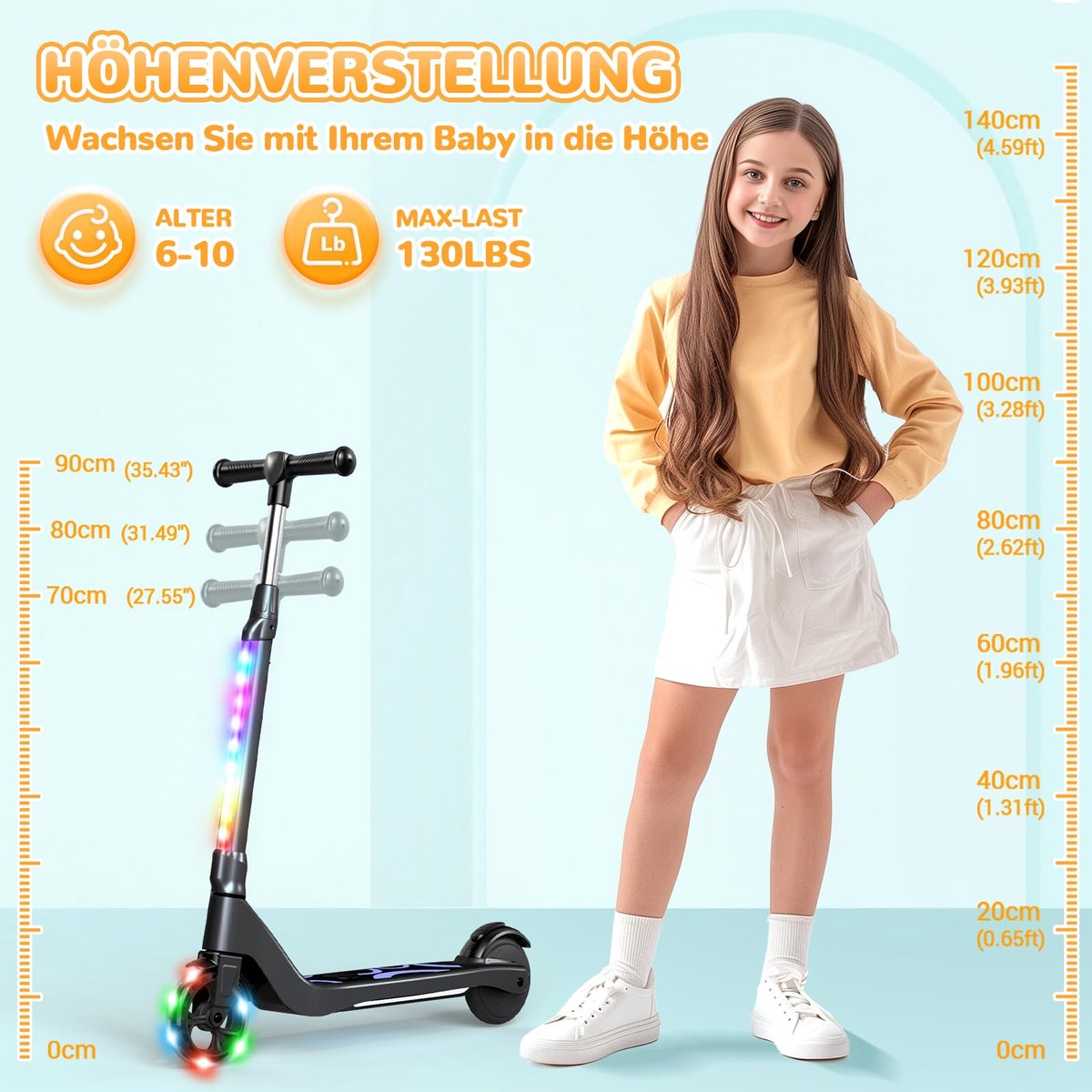 SnelShoppen - E-step voor Kinderen 6-10 jaar, met Knipperende LED Lampen, 3 Instelbare Hoogtes, 45W Motor tot 10 km/u, Max. Belastbaarheid 70 kg, Perf Step kopen online