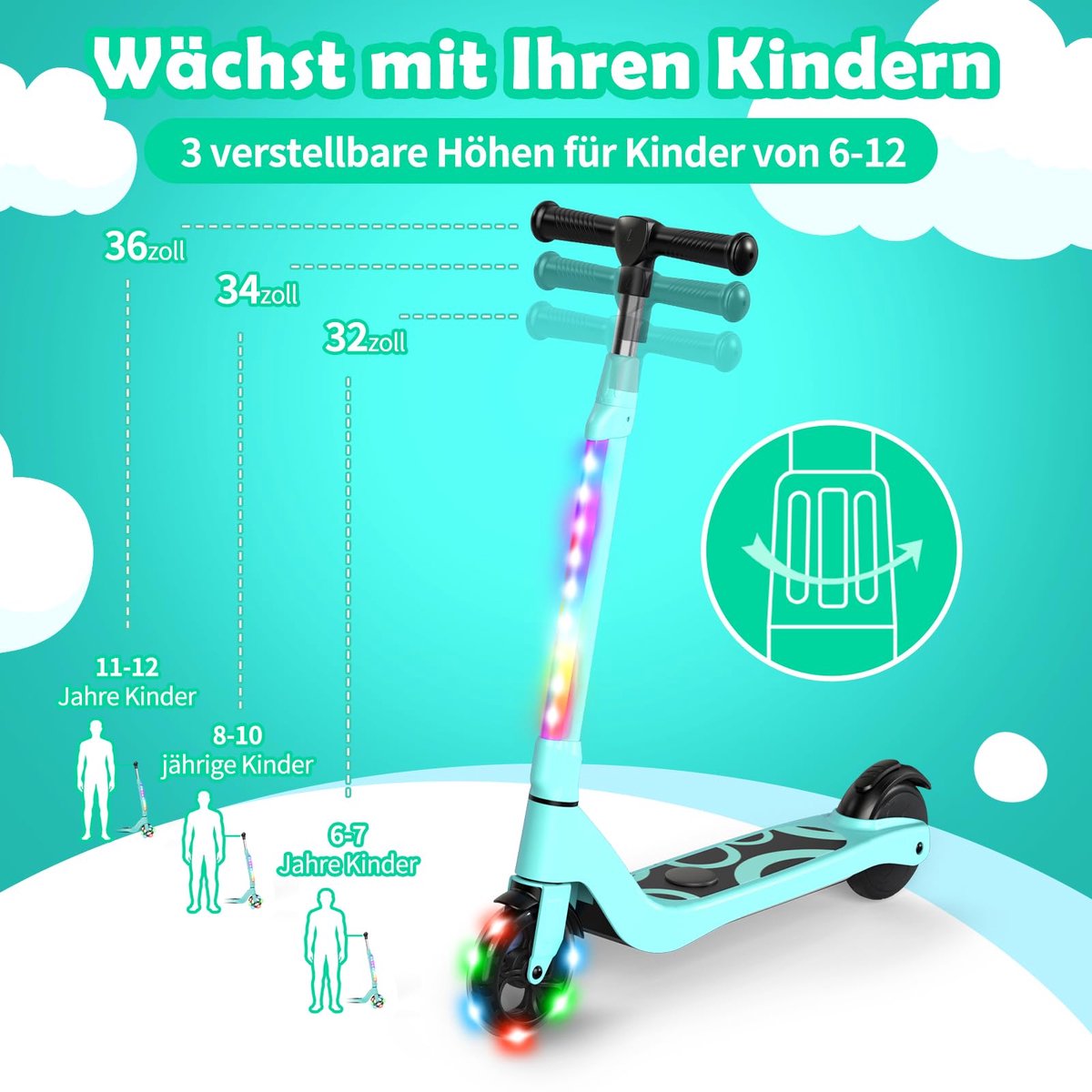 SnelShoppen - Elektrische E-step voor Kinderen 6-12 Jaar met LED-Lampen, 3 Hoogte-instellingen, Max. 10 km/u, 45W Motor, Tot 70 kg, Veilig en Leuk Bui Step kopen online