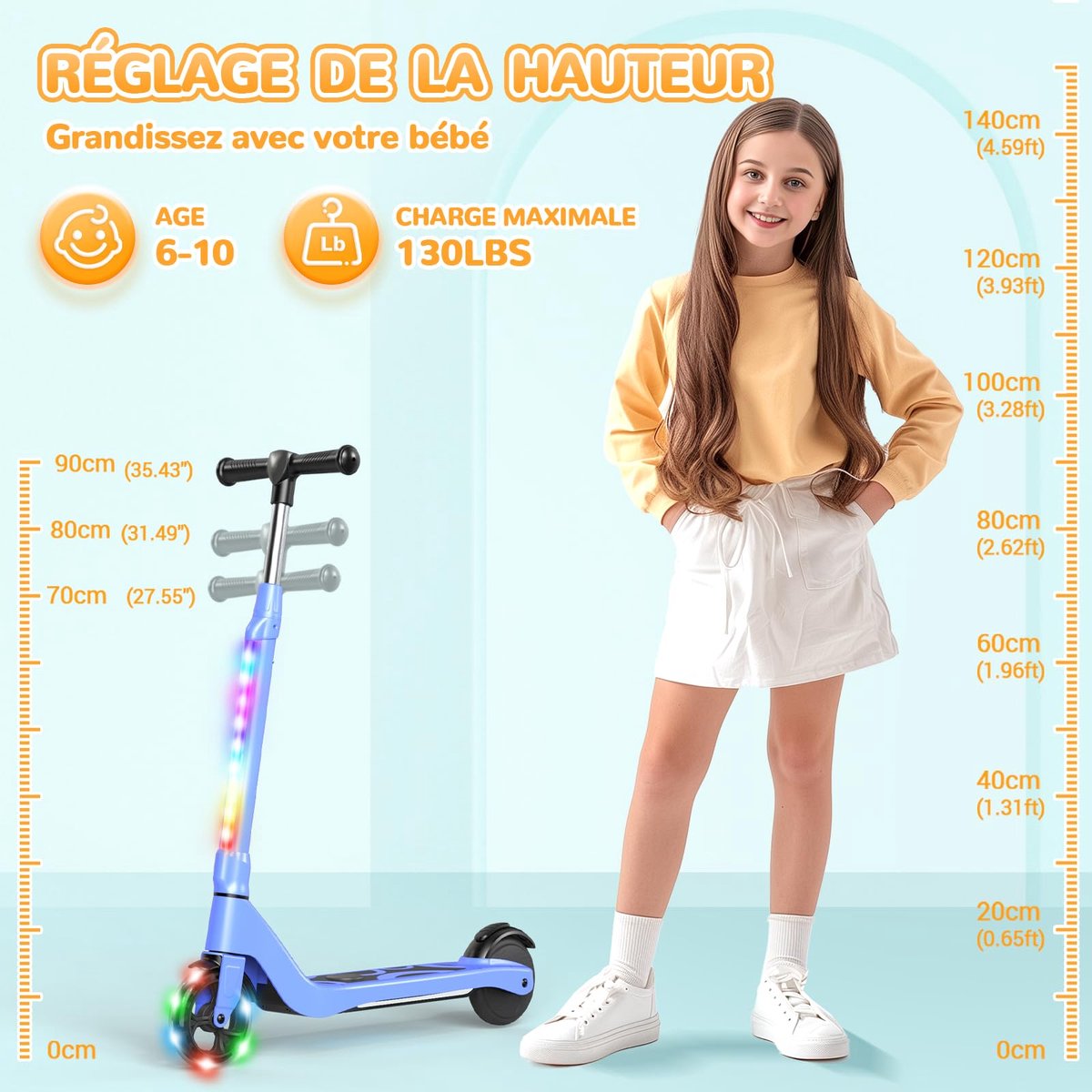 snelshoppen elektrische step voor kinderen 6 10 jaar 5 3 inch met kleurrijk ledlicht 3 verstelbare hoogtes maximale snelheid 10 km u kinderstep