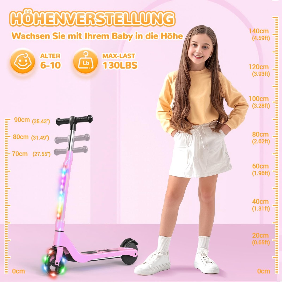 snelshoppen elektrische step voor kinderen 6 10 jaar met knipperende led lampen 3 hoogte instellingen 45w motor max 10 km u max belasting 70